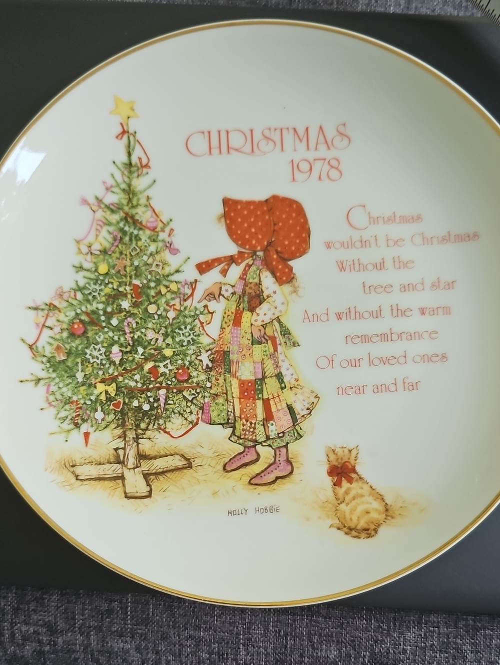 Holly Hobbie Christmas 1978 Collectible Plate Tree  70s Vintage Home Decor